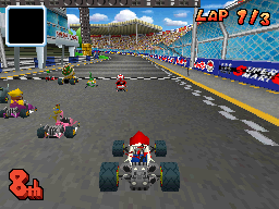 Carrera de Mario Kart DS en PC con el circuito Figure-8 en 3D
